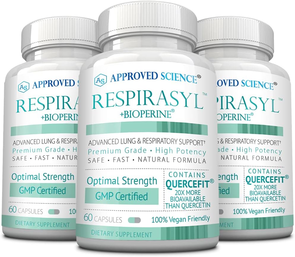 Aprobado Science® Respirasyl - Soporte pulmonar y respiratorio - con Quercefit, Vitaminas A,C,D, BioPerine - 3 Month Supply - Made in The USA