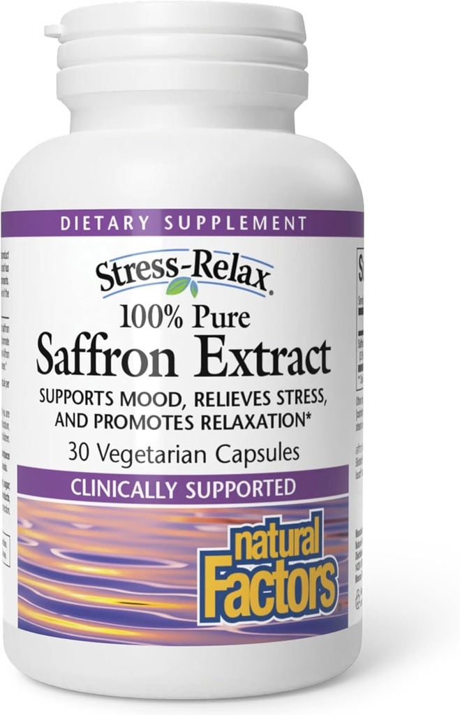 Factores naturales Stress-Relax Affron Saffron Extracto 28 mg, 30 cápsulas vegetarianas