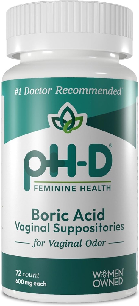 pH-D Feminine Health - 600 mg Boric Acid Suppositories - Mujer Propieda - para el uso del olor vaginal - 72 cuenta