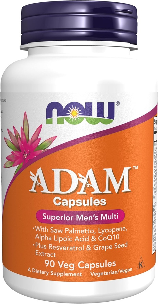 AHORA Suplementos de alimentos, Multivitamina de hombres ADAMTM con Saw Palmetto, Lycopene, Ácido lipoico alfa y CoQ10, además Resveratrol natural & Grape Seed Extract, 90 Veg Capsules