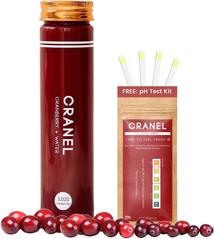 CRANEL Fast-Acting Cranberry Fórmula - Urinary Tract & Gut Support – (1 Week Supply) + Kit gratuito de prueba de pH TEN 3.000 Cranberries, No Sugar, Vegan, Provenido Clínica