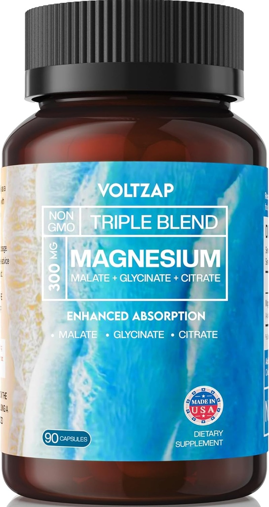 Magnesium Glycinate Triple Complex - Magnesium Citrate Magnesium Malate - Magnesium Supplement for Nerves & Energy - Magnesium 300mg Magnesium Capsules 90 Counts