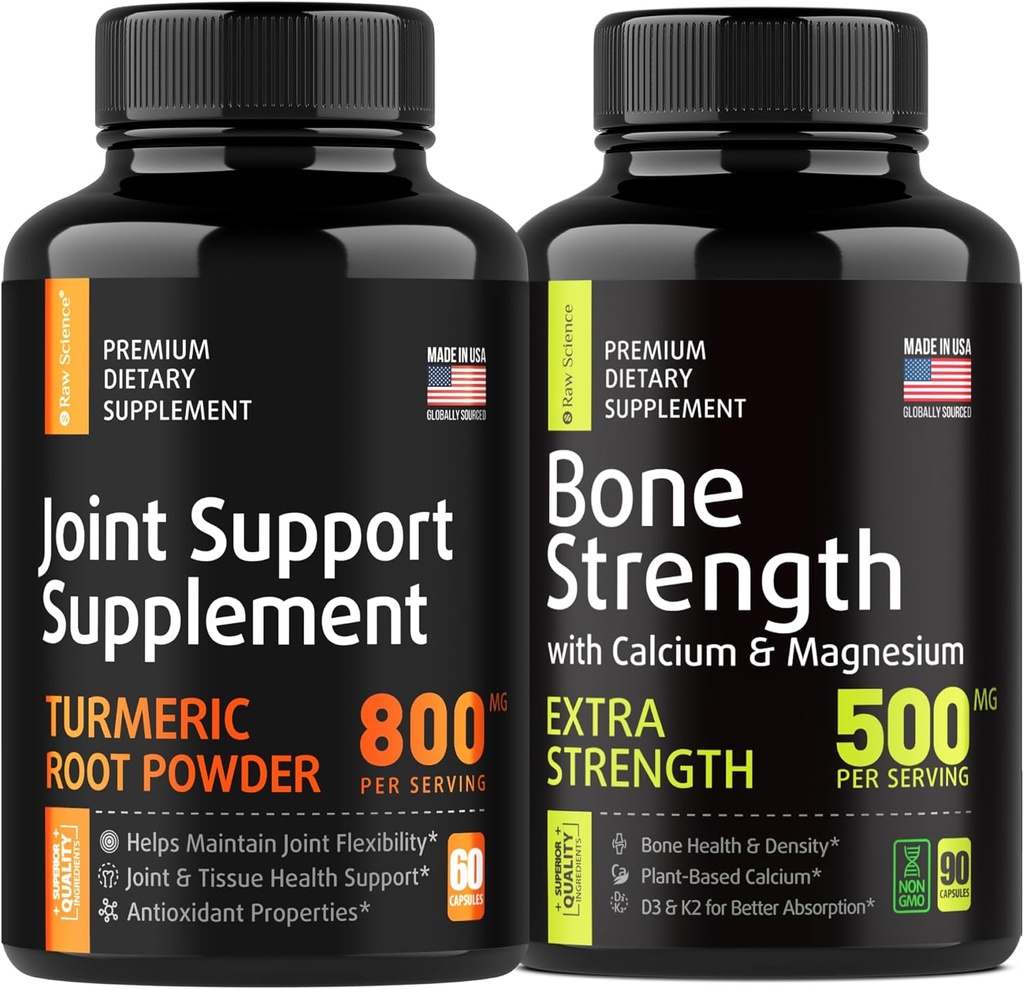 Bone and Joint Fortification - Joint " Knee Support Supplements, Bone Strength Supplements - Turmeric Glucosamine Chondroitin MSM 800mg 60pcs and Calcium Supplement 500mg 90pcs