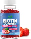 Biotina 10.000mcg Gummies for Women &amp; Men (100 Conde) - 2x Maximum Strength Biotin for Hair Growth, Skin & Nails - Gluten-Free, Vegan, Non-GMO, Great Tasting Strawberry Flavor - 100 Gummies