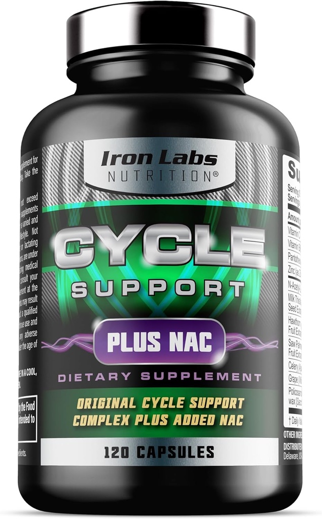Laboratorios de Hierro Nutrición: Ciclo de Soporte Plus NAC (N-Acetyl-L-Cysteine) - Suplemento de Apoyo al Riñón y el Hígado - Suplementos de Apoyo al Ciclo para Hombres - N Acetyl L Cysteine y Milk Thistle (120 cápsulas)