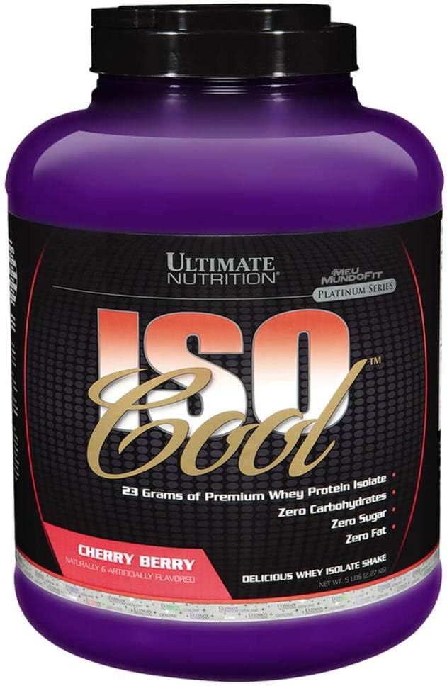 Ultimate Nutrition ISO Cool Pure Whey Protein Isolate Powder - Keto Friendly - 0 Carb 0 Fat 0 Sugar - 23 Gramos de Protein Por Serving, 5 libras, Cherry Berry