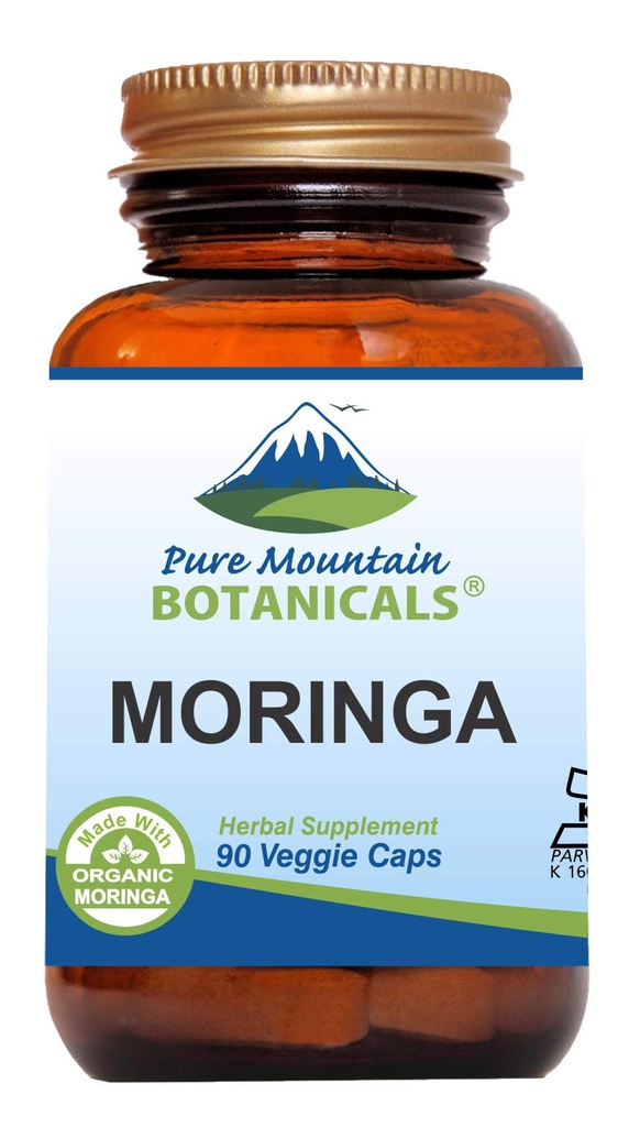 Pure Mountain Botanicals Moringa Leaf Capsules - Kosher Vegan Formula con 1000 mg de Moringa Orgánica - Moringa Verde Oleifera Superfood Suplemento