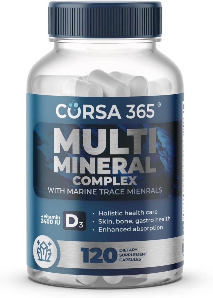 Suplemento multimineral Complejo de magnesio con minerales de traza para apoyo inmunitario - Suplemento de potasio de magnesio Calcio Vitamina D Zinc Cooper Suplemento de hierro para hombres Mujeres - 120 cápsulas