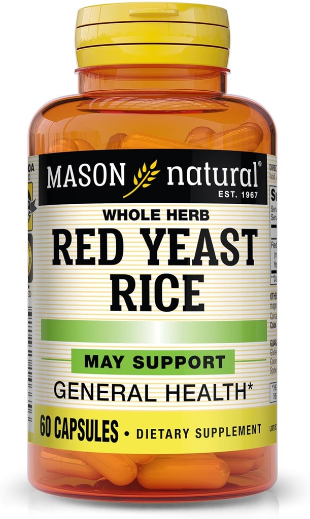 MASON NATURAL Red Yeast Rice, apoya la circulación de sangre y salud cardíaca, suplemento herbal, 60 cápsulas