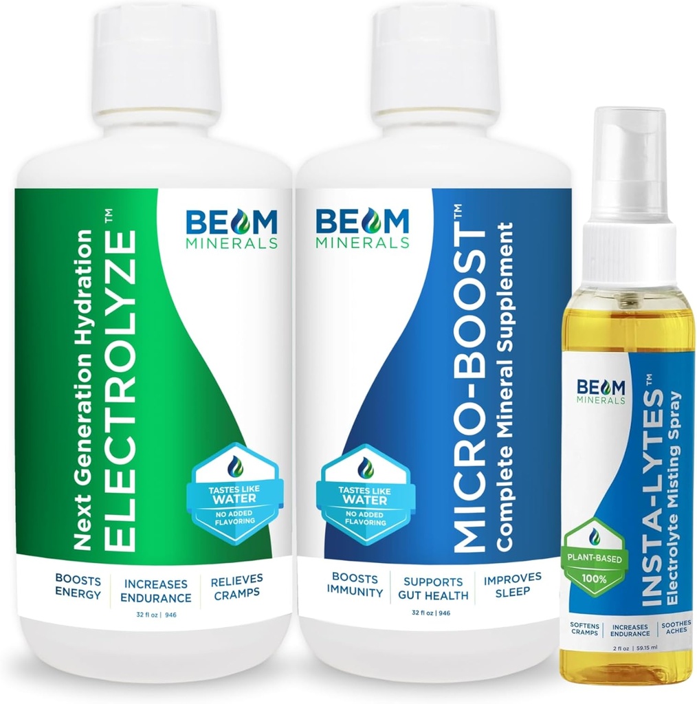 Beam Minerals Micro-Boost Humic Mineral Blend &amp; Electrolyze Liquid and Insta-Lytes Natural Liquid Electrolytes 2oz