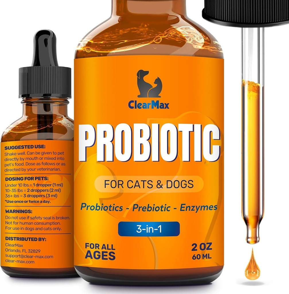 Probióticos líquidos para perros y gatos – 6 Billones CFU Pet Digestive Support – Probióticos para perros con enzimas – Cat Probiotic Supplement – 2-oz Botella