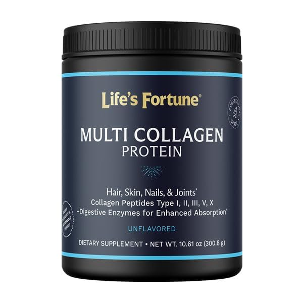 Multi Collagen Peptides Tipos I, II, III, V & X Hidrolyzed Protein Powder – Grass-Fed, Blend with Digestive Enzyme – for Skin, Hair, Nails, Joints & Gut Health, Unflavored