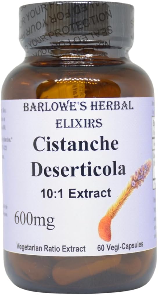 Barlowe's Herbal Elixirs Cistanche Extract ← Cistanche Deserticola Silencio 10:1  600 mg Per Capsule  60 Veggie Capsules ← Stearate Free ← Glass Bottle ← Non GMO