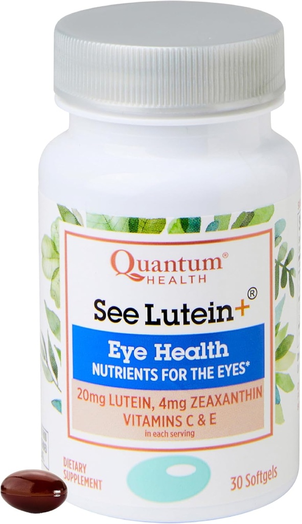 Salud Cuántica Ver Lutein+ Cuidado de los ojos Suplemento Ayuda a apoyar la salud total de los ojos a medida que usted edad - Lutein 20 mg Zeaxanthin Plus Vitaminas C &amp; E Daily Nutrition for Women &amp; Men - 30 Softgels