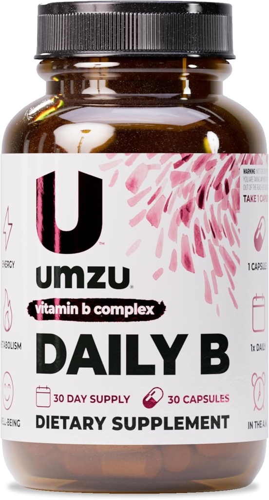 UMZU Daily B tención 100% Complejo de vitamina B completo con B1, B2, B3, B5, B7, B9 &amp; B12 con ácido fólico soporta la producción de energía natural " Función cognitiva Bueno (30 Day Supply latitud 30)