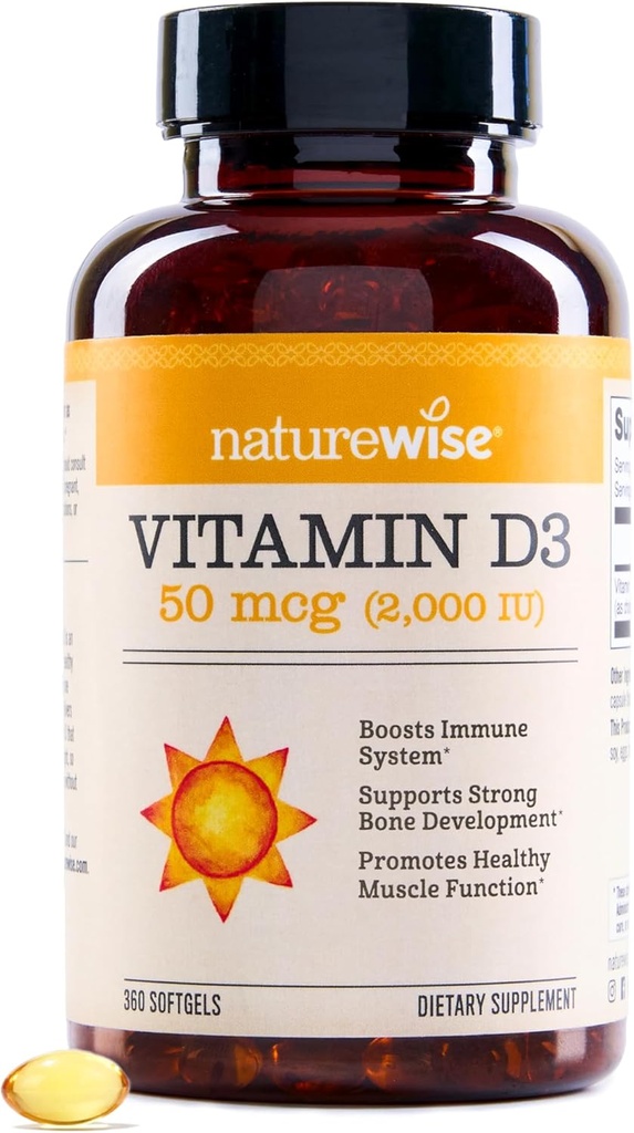 NatureWise Vitamin D3 2000iu (50 mcg) 1-Año de suministro para soporte inmunitario, función muscular saludable y salud ósea - no GMO, sin gluten en aceite de oliva virgen extra orgánico, (Mini Softgel), 360 Conde