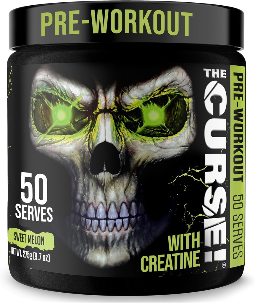 ¡JNX lanza la maldición! Pre Workout Powder for Men &amp; Women, Caffeine, Beta-Alanine, Creatine, L-Citrulline, 50 Servings, Sweet Melon Flavor – Boost Energy, Strength & Focus