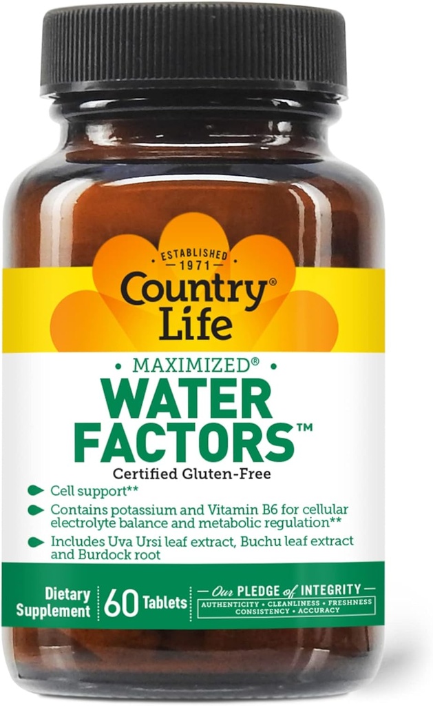 Country Life Water Factors - with Potassium and B6 for Electrolyte Balance - 60 Tablets