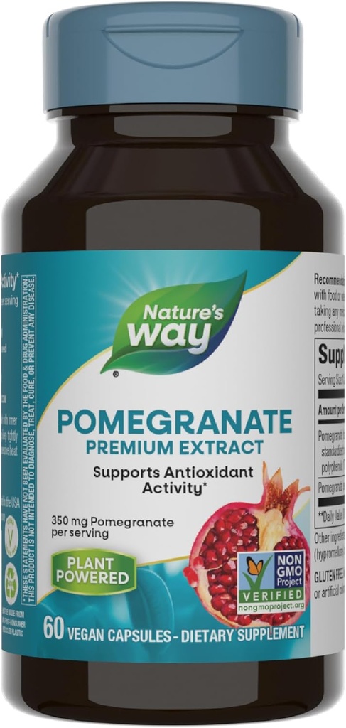 Pomegranada de Camino de la Naturaleza, soporta Actividad Antioxidante*, Extracto Premium, 350 mg por Serving, Proyecto No OGM Verificado, Vegan, 60 cápsulas (Paquete Mayo Vary)