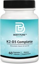 Body Pure K2-D3 Complete - 5000iu of Vegan D3 &amp; 45mcg of Vitamin K2 as MK7 (MenaQ7® PRO) sometida One a Day Formula, Non-GMO Verified, Vegan Certified, Gluten &amp; Soy Free - 60 cápsulas