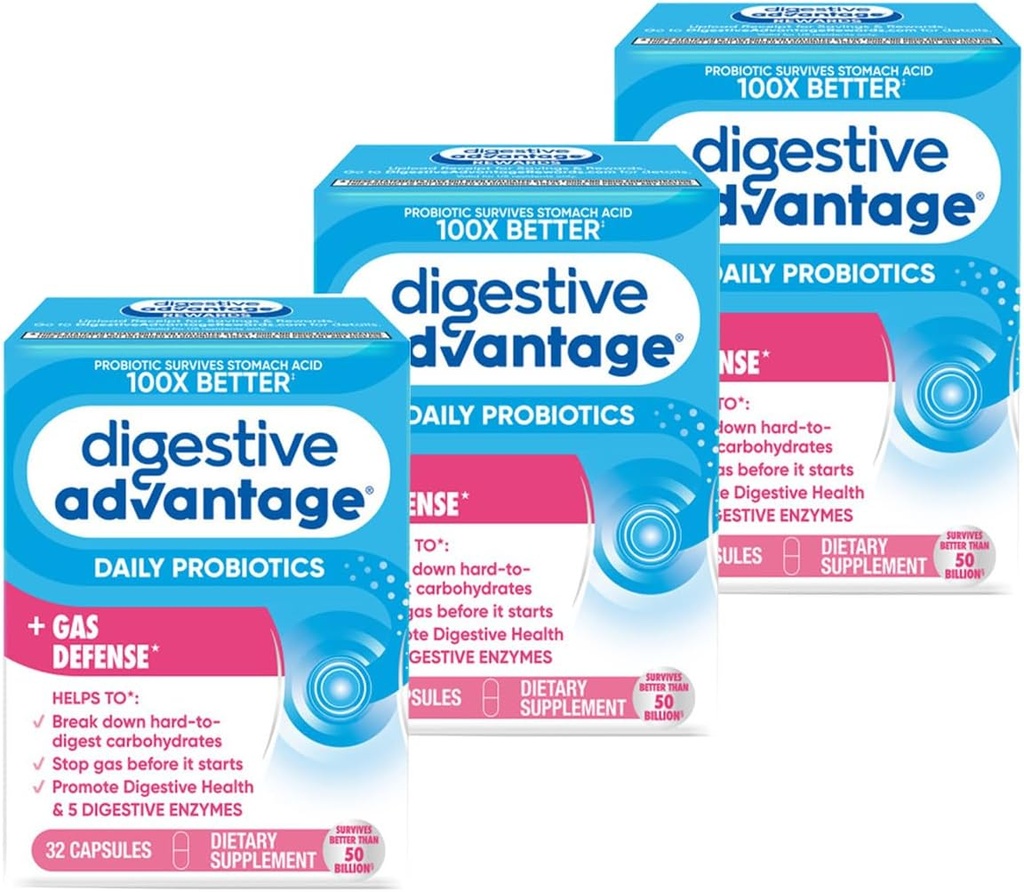 Ventajas Digestivas Fast Acting Enzymes + Daily Probiotic Prevent Gas " Break Down Food Particles 32 Count Capsules (3 Pack)