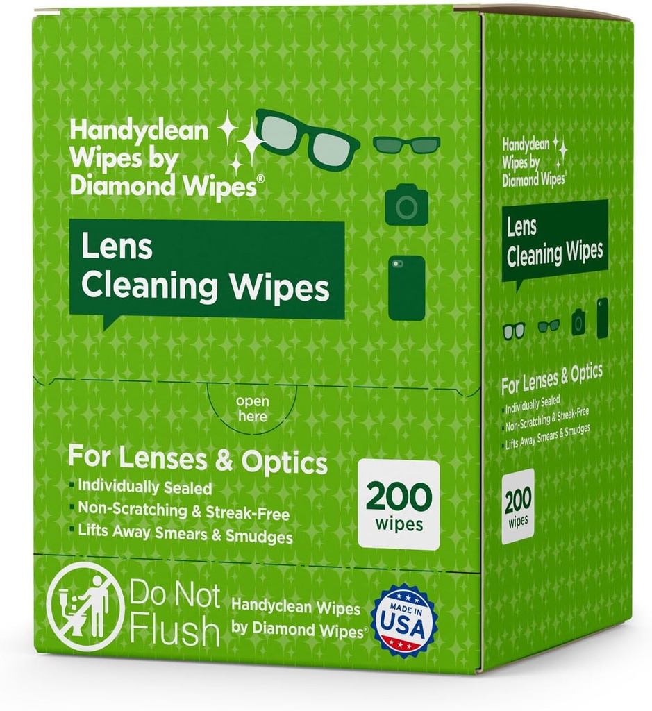 HandyClean Pre-Moistened Lens Cleaning Wipes, Eyeglass Wipes, Screen Wipes, 200 ct de 6 x 5 pulgadas