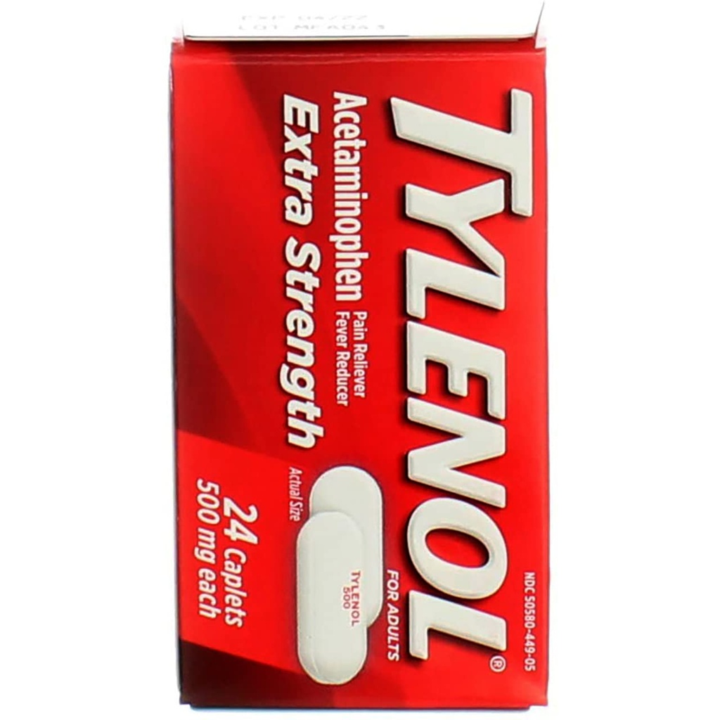 Tylenol Extra Strength Caplets, 500 mg - 24 ct, Pack of 3