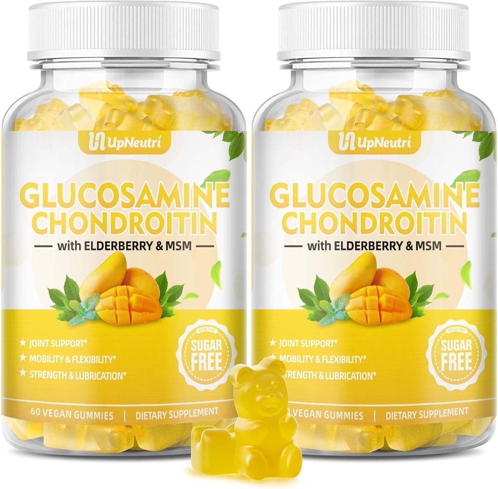 Glucosamina libre de azúcar Gummies de condroitina, fuerza extra 1500mg Glucosamina con condroitina MSM " Elderberry " Turmeric, suplemento de apoyo conjunto para hombres " mujeres mueven la salud conjunta gratuita