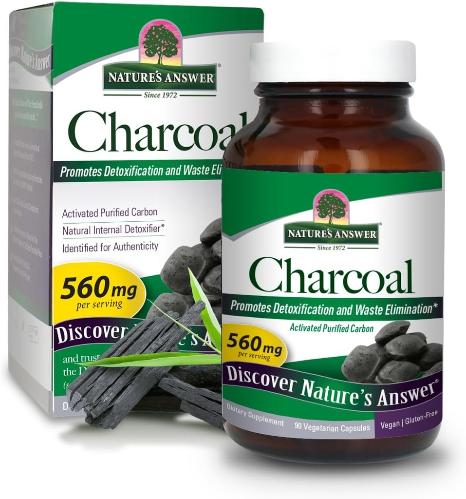 Respuesta de la naturaleza Charcoal Activado 90-Capsules Silencio Naturalmente Promueve la desintoxicación y la eliminación de residuos TEN Vegan, Gluten " Alcohol-Free, No Preservatives ← Single Count