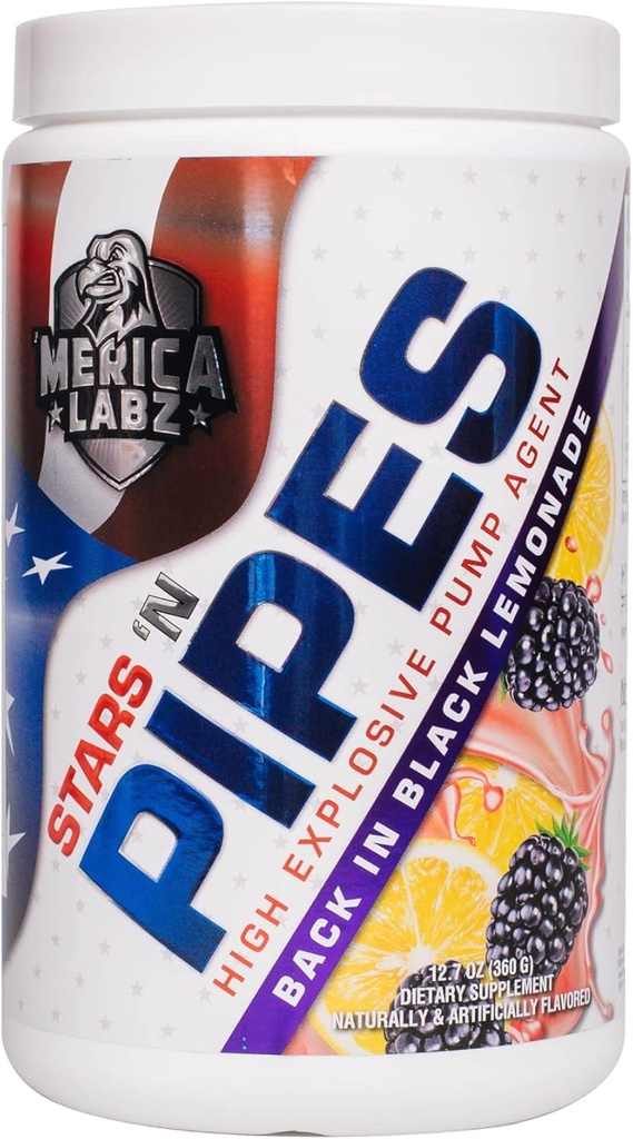'Merica Labz Stars 'N Pipes High Explosive Pump Agent, Stimulant-Free, 6G de L-Citrulline, 20 Servings (Back in Black Lemonade)