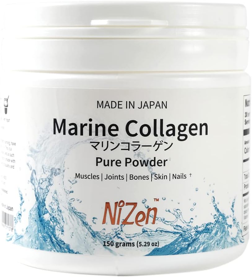 Nizen Marine Collagen Pure Powder, Hydrolyzed Peptides Easy-to-Digest Amino Acids Supplement. Sin sabor. No torpe. Hecho en Japón. 5.29oz
