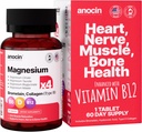 Complejo de magnesio 4X 200 mg + Glicinato de magnesio + Citrato + B12 Absorción alta + Taurate + Malate + Bromelain+Colagen (Tipo II)+Acido hialurónico+Corazón, Muscle+Apoyo de unión, 60 días
