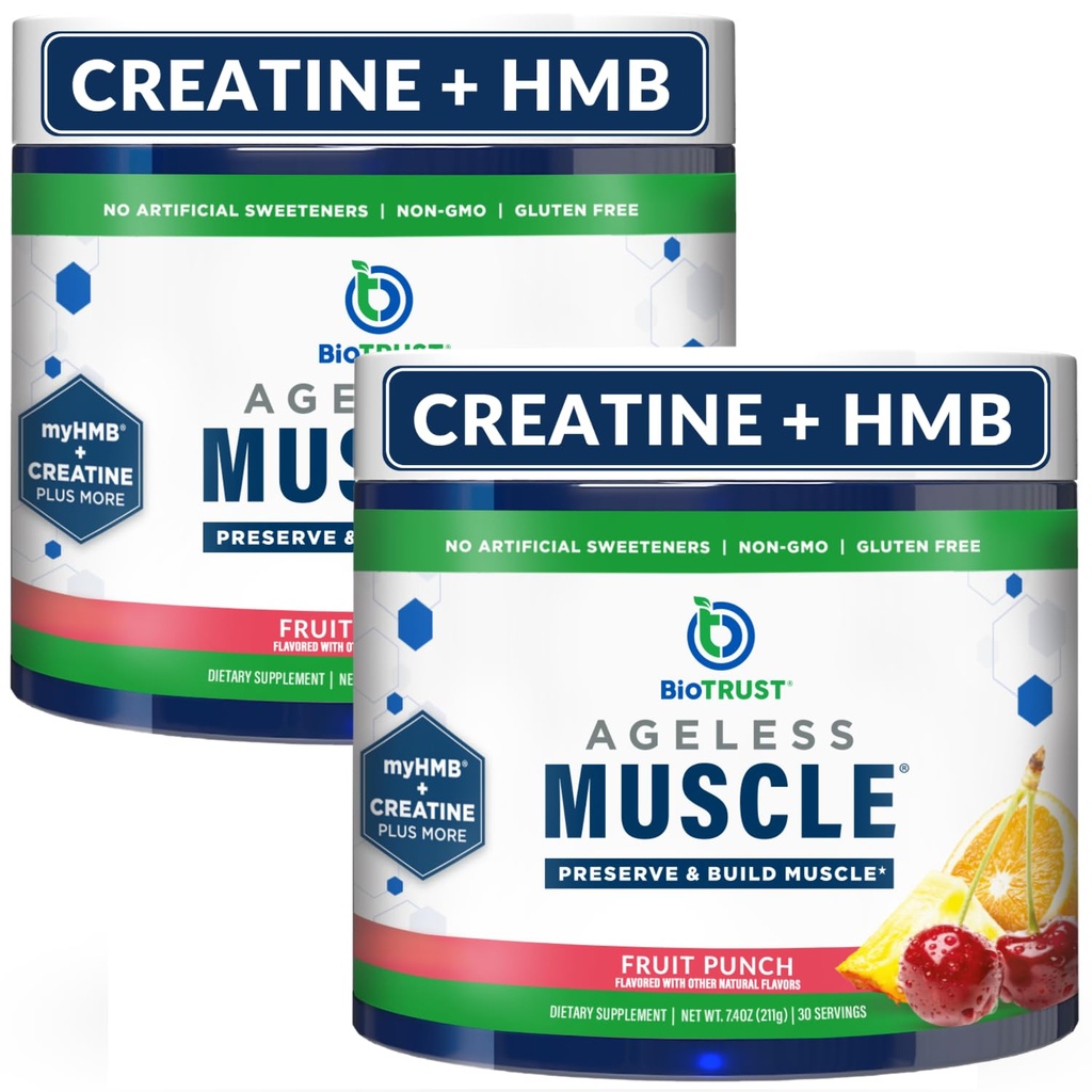 BioTrust Ageless Muscle Builder - Creatine HMB Powder with Vitamin D3 " Betaine - Build " Preserve Naturally Declining Muscle Mass " Strength - Fruit Punch, 60 Servings