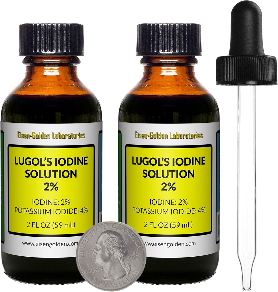 Iodo de Lugol / 2% Solución / 4 Oz en dos botellas de vidrio ámbar / gotas libres / EE.UU.