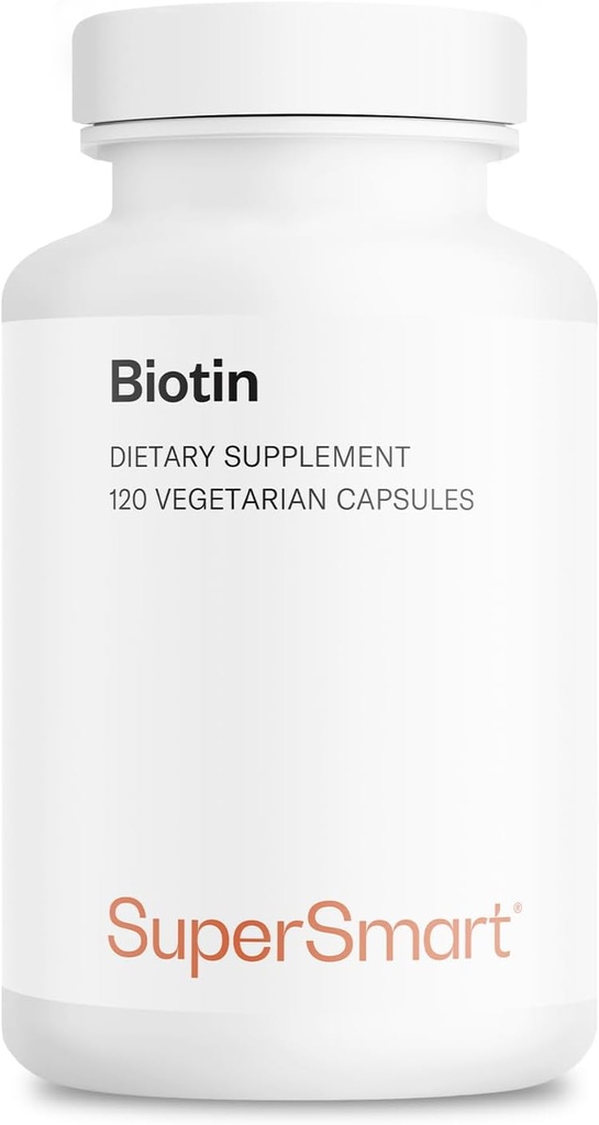 Supersmart - Biotina 10.000mcg / 10g por día (High Potency) - Vitamina B7 Biotin Suplemento - Saludable pelo, pieles y uñas ← No GMO &amp; Gluten Gratis - 120 cápsulas vegetarianas