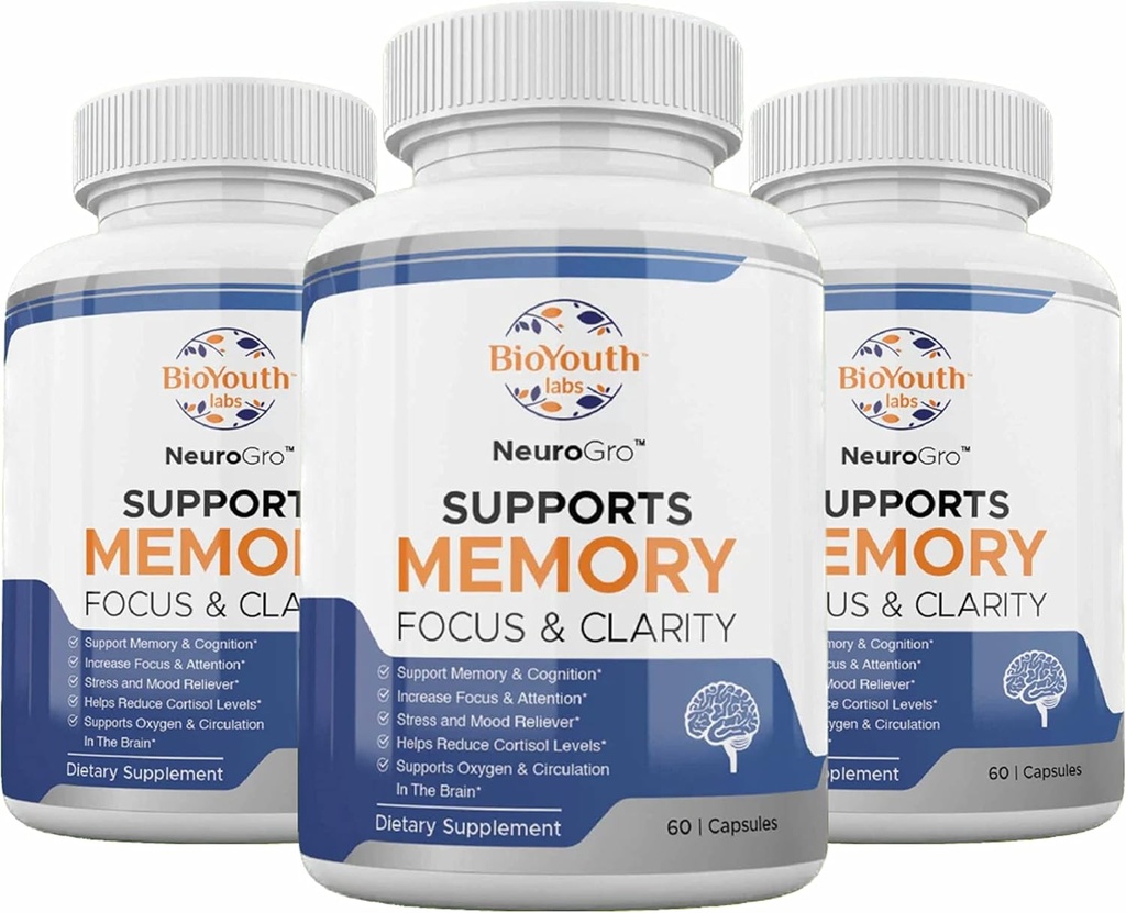 Labs Natural Brain Health Supplements for Adults,180 Capsules - Nutritious Blend of Bacopa Monnieri, Ginkgo biloba, Melissa Officinalis " Citicoline for Brain Focus " Memory