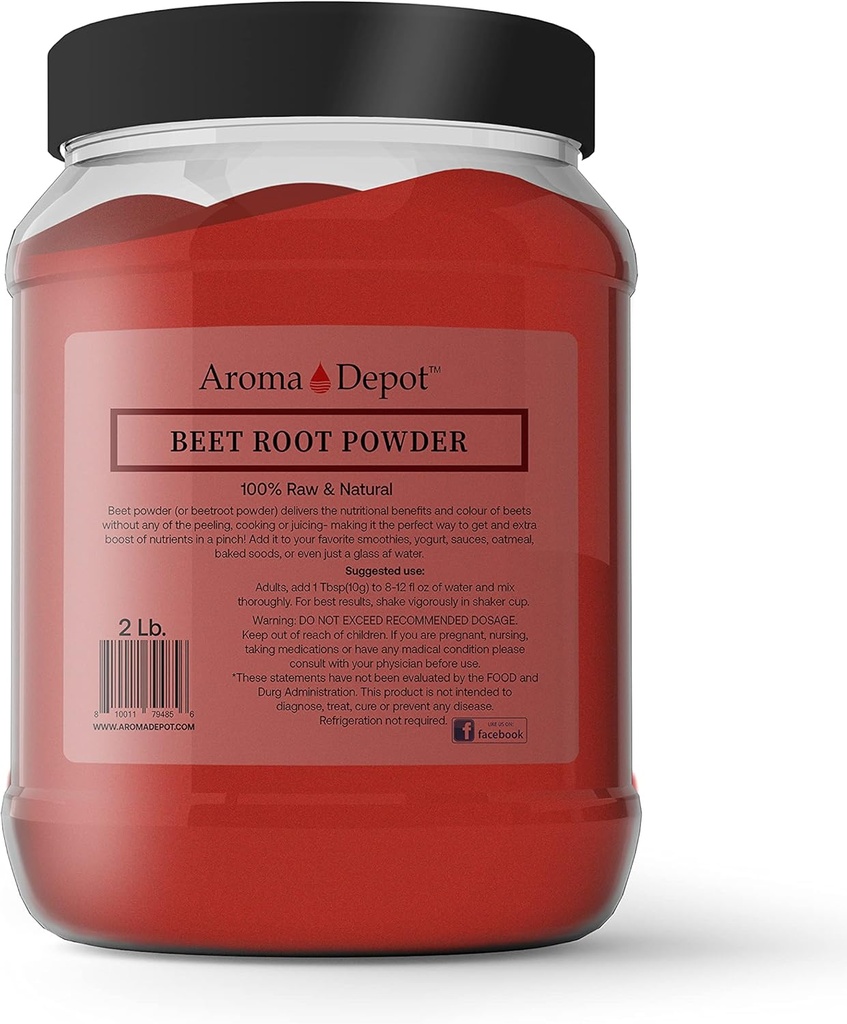 Powder de remolacha 2 lb. por Aroma Depot Raw " No GMO I Vegan " Gluten Free I Nitric Oxide Booster I Boost Stamina y Aumenta Energía Immune System Booster I 100% Natural