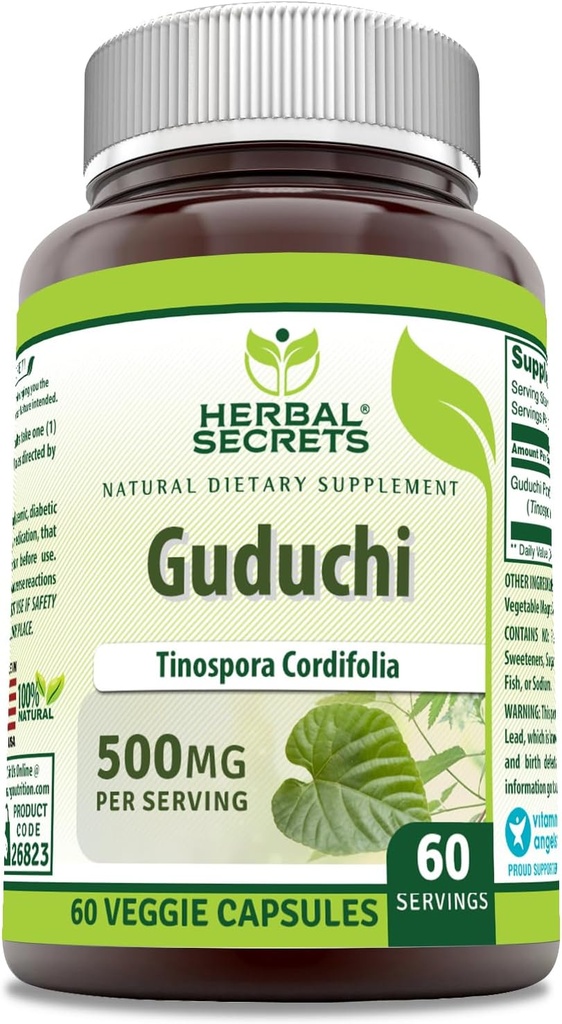 Herbal Secrets Guduchi (Tinospora Cordifolia) Suplemento Silencio 500 Mg Silencio Veggie Capsules Silencio No-GMO Silencio Gluten-Free Silencio Made in USA (1 Pack Silencio 60 Conde)