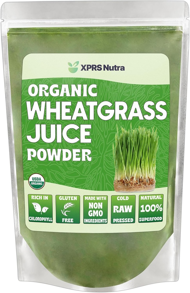 XPRS Nutra Orgánica Wheatgrass Juice Powder - Sustantablemente Grown - Instant Wheat Grass Juice Powder Hecho de Jugo Concentrado - Más Potent Than Organic Wheatgrass Powder - 8 Ounce