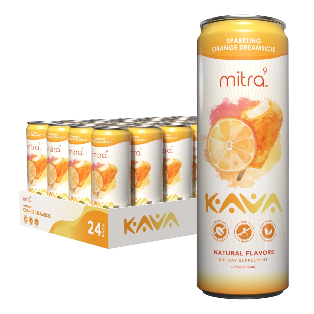 MITRA-9 Botanical Beverages - Orange Dreamsicle Sparkling Kava Drink With Kava Root Extract - Mood Enhancer - Plant Based - Promotes Natural Calm & Clarity (12 Fl. Oz) (24)