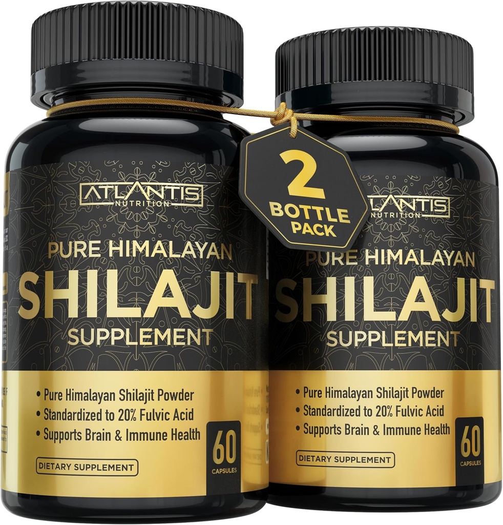 Atlantis Nutrición Himalayan Shilajit Capsules Formulado con 20% Ácido Fulvico Silencio 1000MG Por Serving — 10:1 Extracto Silencioso USA Hecho Silencio Himalayan Shilajit Suplemento para Hombres &amp; Mujeres