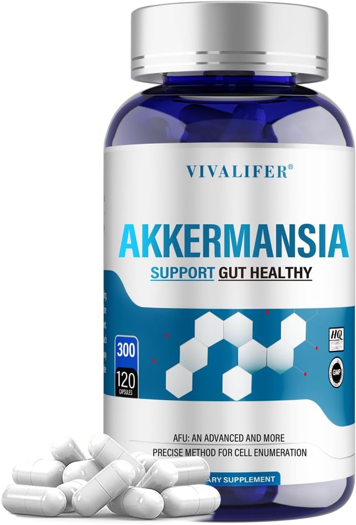 Akkermansia Probiotic Supplement, Ultra High Strength 300 Billion AFU Live Strain Supports Gut Health, Immune & Overall Health - Increases GLP-1 Production - Suitable for Men & Women - 120 Capsules