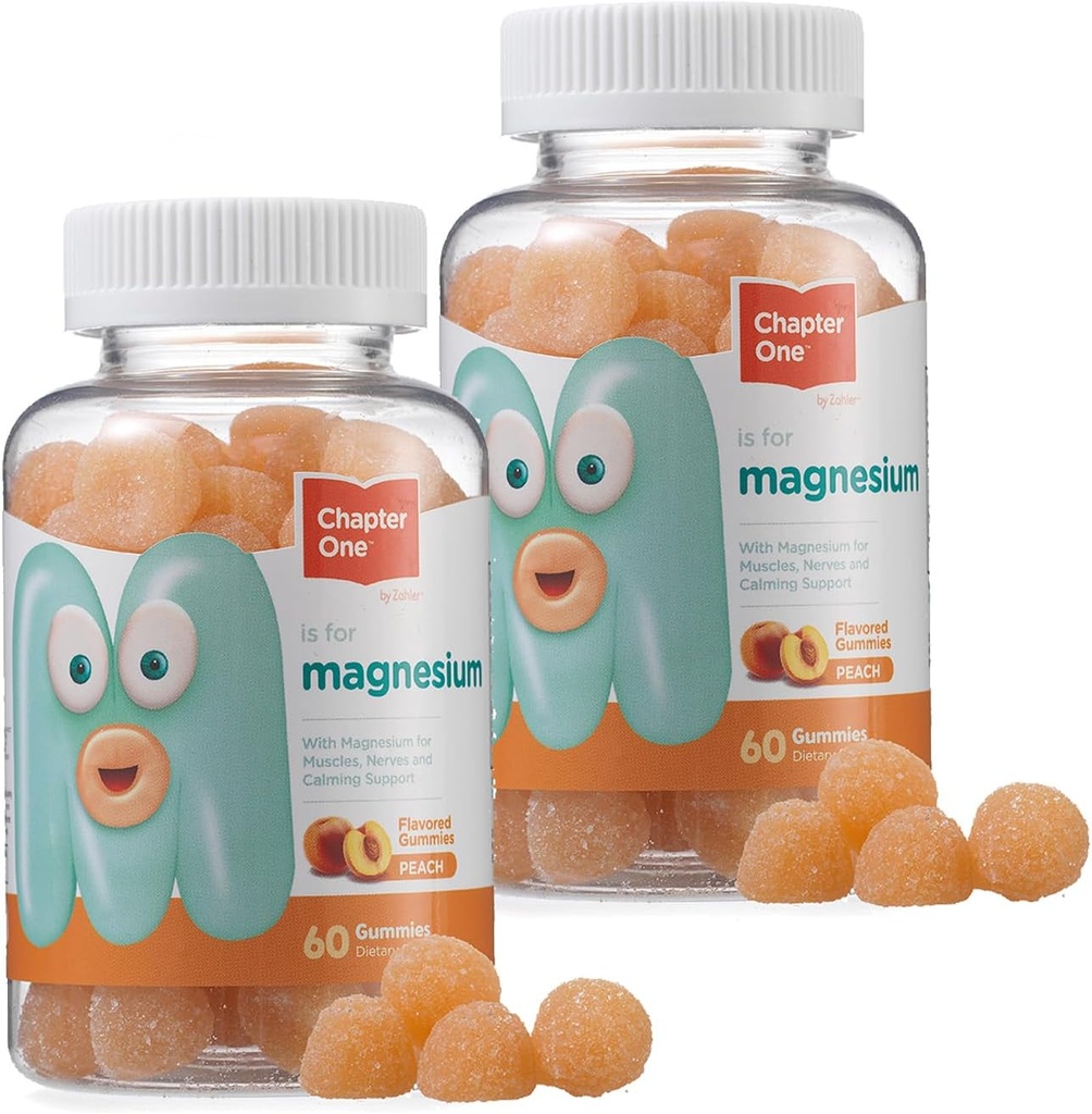 Capitulo Uno Magnesio Gummies, Gran Magnesio de Cata para niños, Magnesio para niños calmados, Gummies de magnesio para mujeres y hombres, Certified Kosher (Peach) (2 Pack)