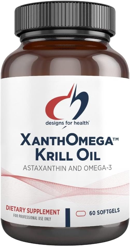 Diseños para la salud XanthOmega - Krill Oil con 12 mg Astaxanthin - Antioxidante, fosfolípidos + EPA/DHA Omega 3 - Cardiovascular, Skin + Eye Health Supplement (120 Softgels)