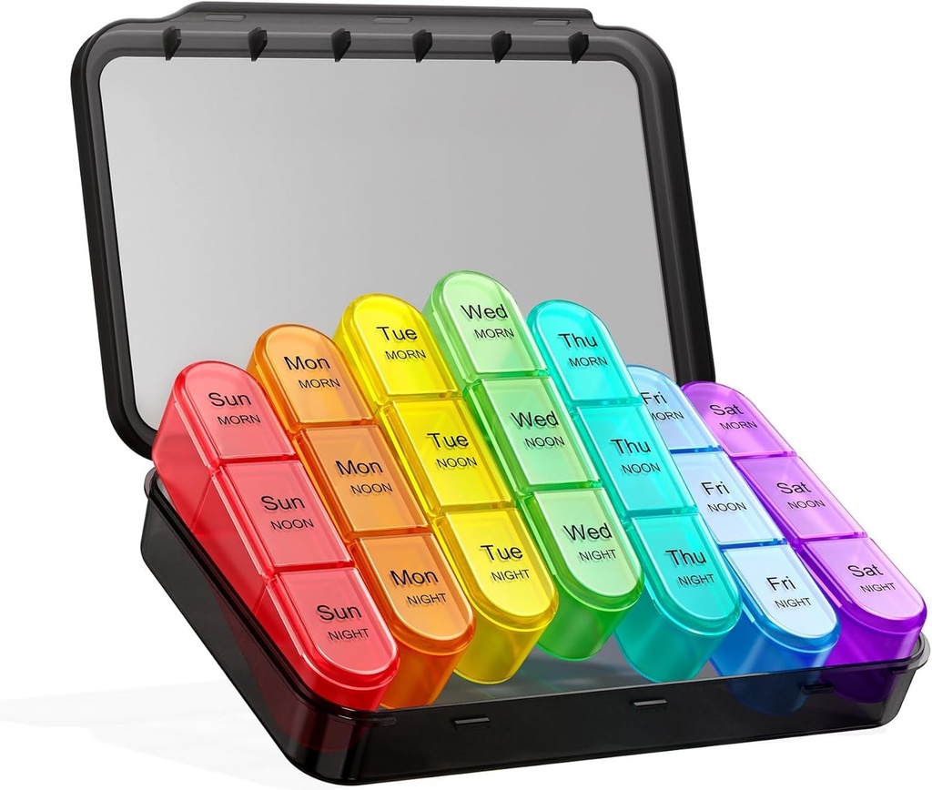 Asprink Pill Organizer 3X al día - Medicine Pill Organizer - Weekly Pill case - Daily Pill Box 7 Day Organizer Container for Vitamins and Medication