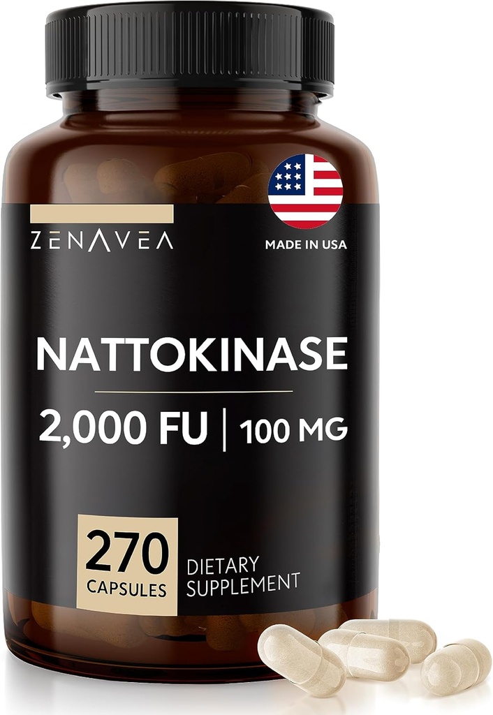 Suplemento de Nattokinase - 2000 FU de Enzyme - 270 cápsulas de Nattokinase 100mg - Gluten Free, Non-GMO, Vegan