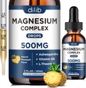 Triple Magnesio Completo Suplemento-Magnesium Glycinate, Citrato, Malate Liquid Drops 500mg con Ashwagandha, L-Theanine, Vitamina B6 para la calma, Stress Relief, Sleep, Muscle Support-Pineapple Flavor