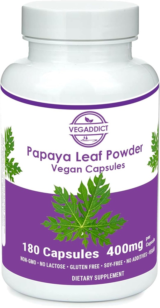 Papaya Leaf Powder Silencio 340mg Capsules ← fuente etílica Silencio Platelet Support Silencio Gluten &amp; Lactose Free ← Soy-Free ← No Additives ← Non-GMO Silencioso Silencioso Suplemento Nutricional Silencioso Suplemento dietético (180X)
