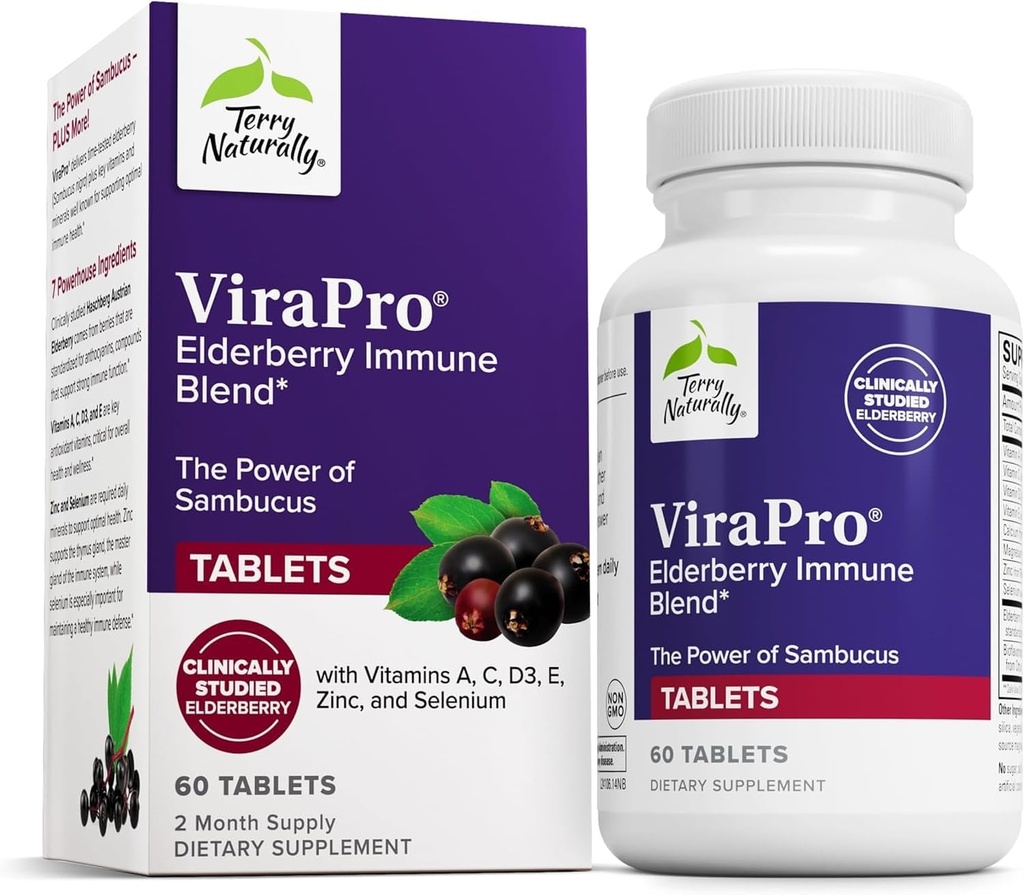 Terry Naturally ViraPro - Suplemento con Herbal Blend for Immune Support - Suplemento con Elderberry, Zinc &amp; Selenium - Respuesta de Immune - 60 Tablets
