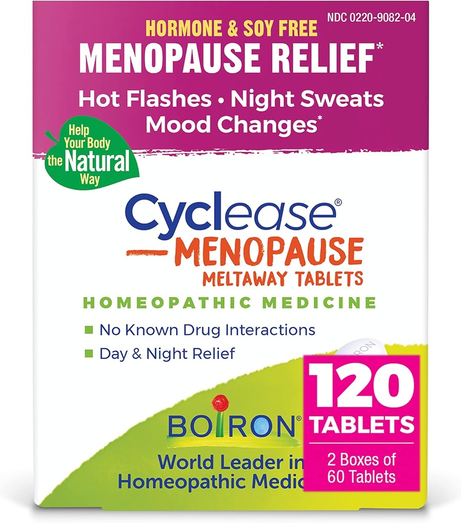 Boiron Cyclease Menopause for Relief from Hot Flashes, Mood Changes, Night Sweats, and Irritability - 120 Count (2 Pack of 60)